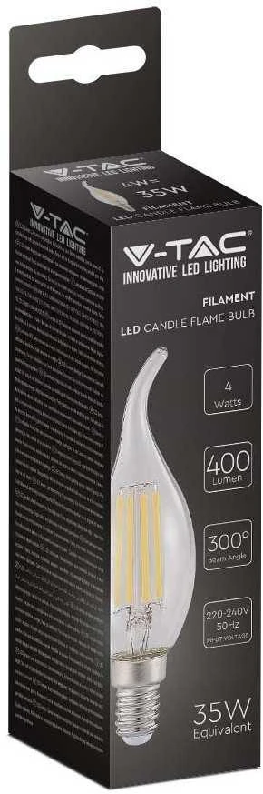 V-tac 4W LED filamentinė lemputė, E14, žvakės formos, 4000K