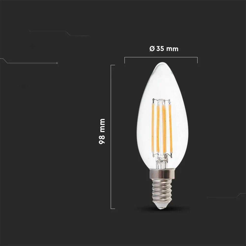 V-tac 4W LED filamentinė lemputė, E14, žvakės formos, 3000K