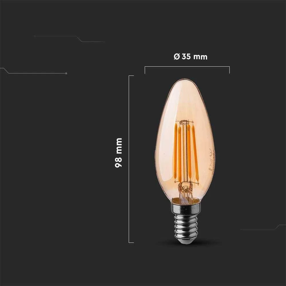 V-tac 4W LED filamentinė lemputė, E14, žvakės formos, gintaro sp., 2200K