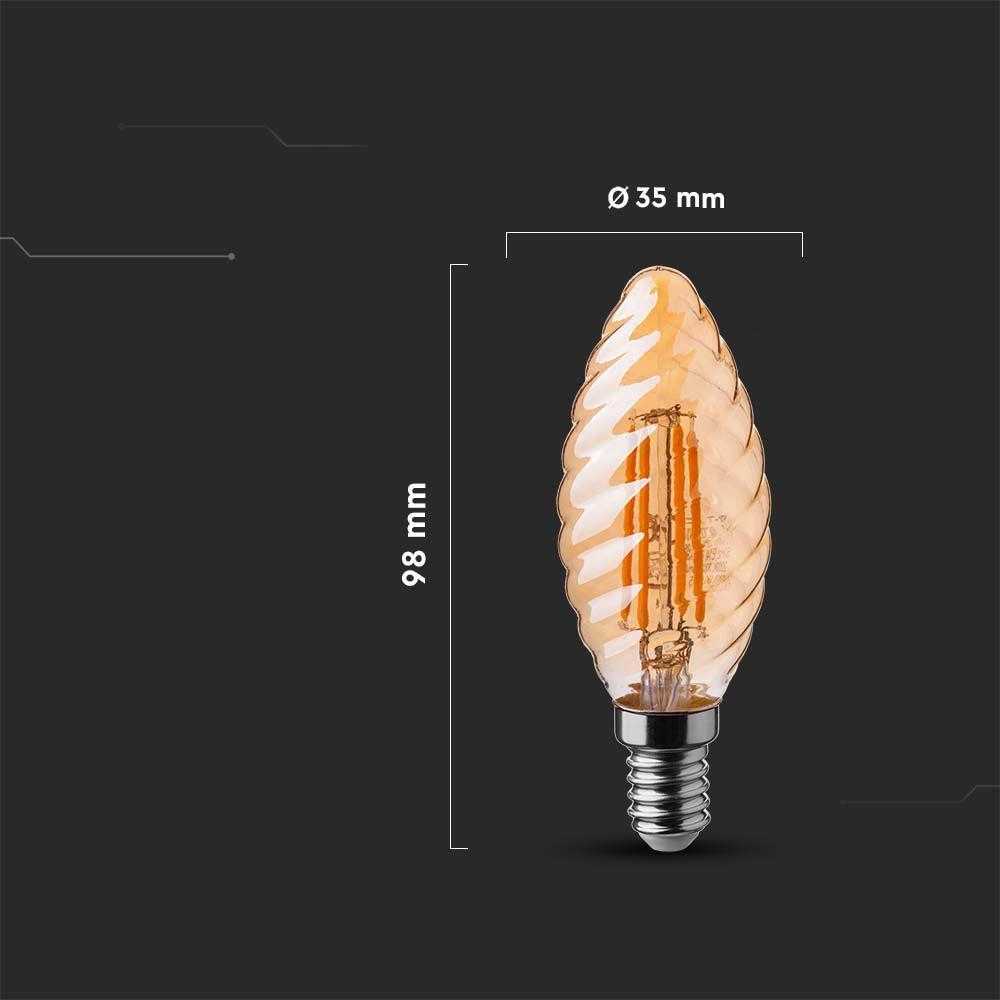 V-tac 4W LED filamentinė lemputė, E14, žvakės formos, gintaro sp., 2200K