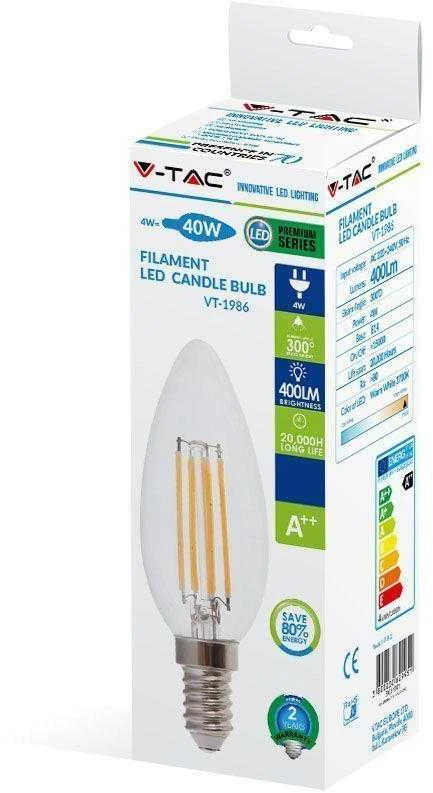 4W LED COG lemputė V-TAC E14, žvakės formos, (6000K) šaltai balta
