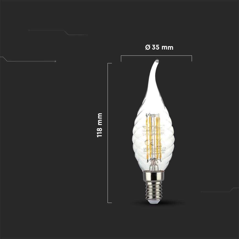 V-tac 4W LED filamentinė lemputė, E14, žvakės formos, 4000K
