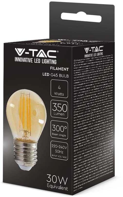 V-tac 4W LED filamentinė lemputė, E27, G45, gintaro sp., 2200K