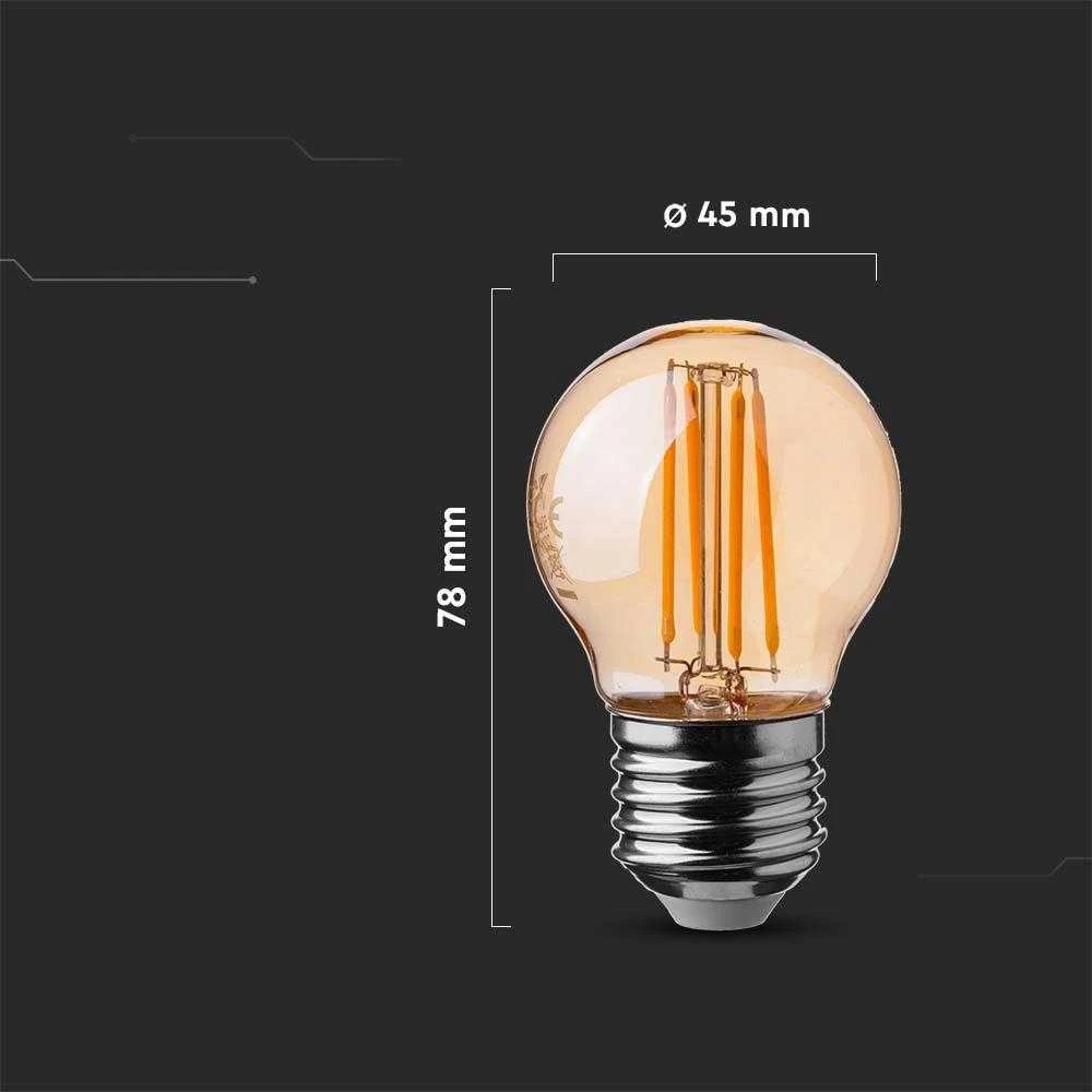 V-tac 4W LED filamentinė lemputė, E27, G45, gintaro sp., 2200K