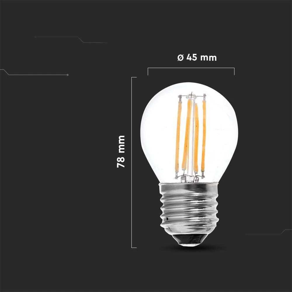 V-tac 4W LED filamentinė lemputė, E27, G45, 6500K