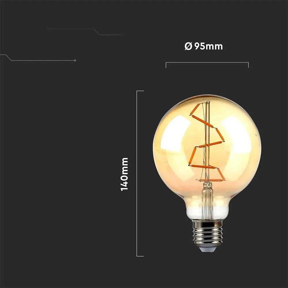 V-tac 4W LED filamentinė lemputė, E27, G95, gintaro sp., 2200K