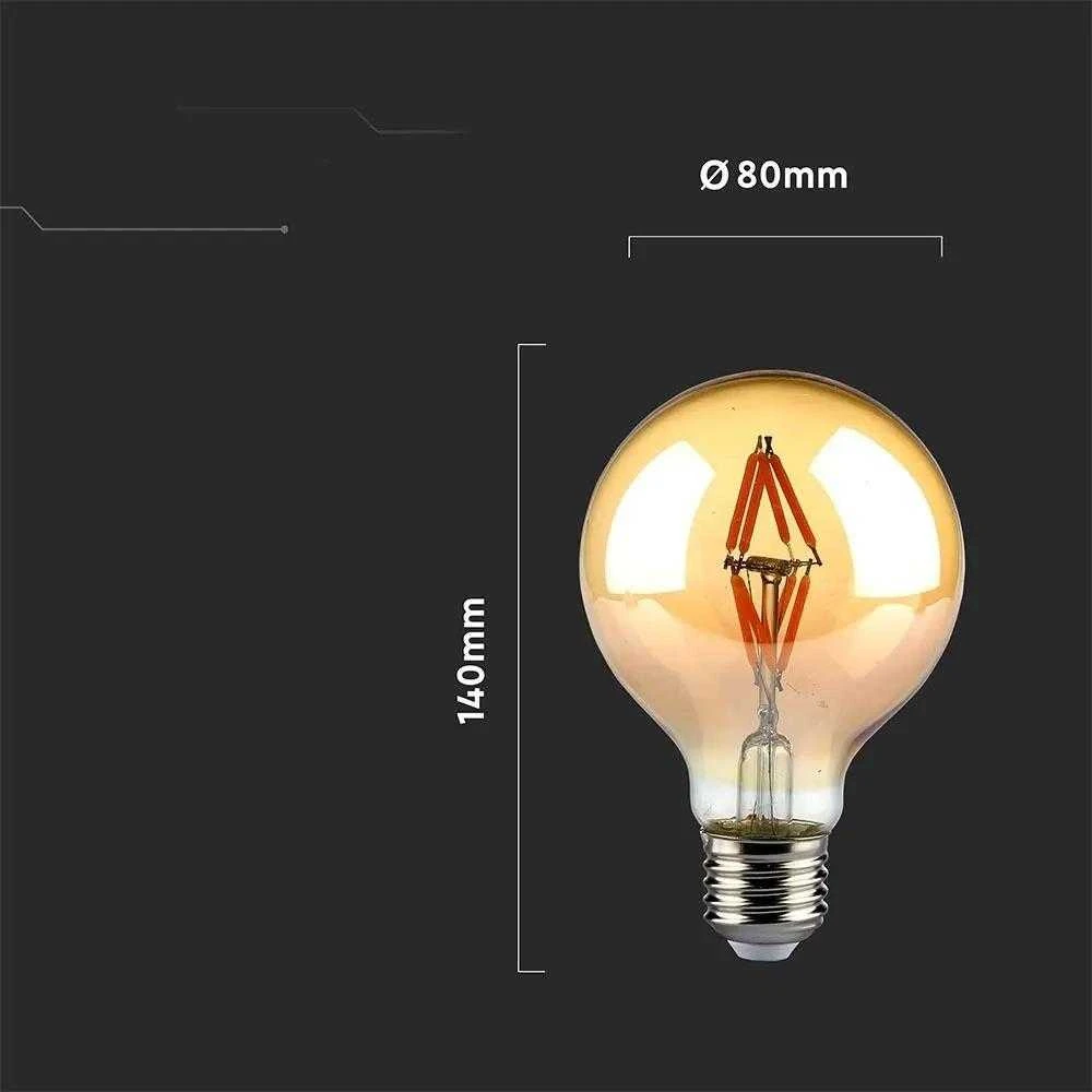 V-tac 4W LED filamentinė lemputė, E27, G80, gintaro sp., 2200K