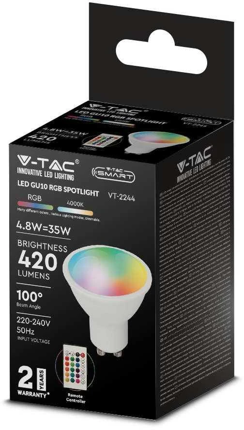 V-tac 4,8W LED lemputė, GU10, 3000K/RGB, dimeriuojama