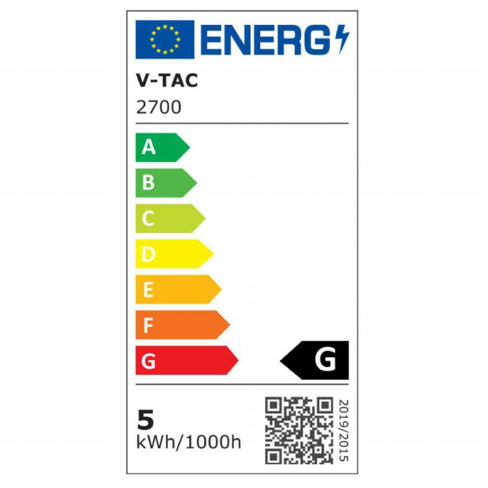 5W lemputė tamsintu stiklu V-TAC E27, G125, 2200K (šiltai balta).