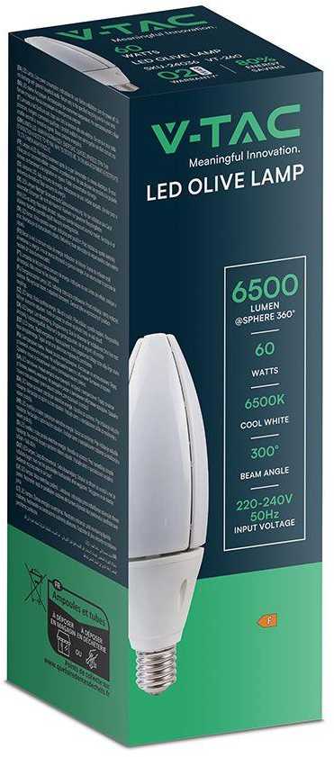 60W LED lemputė, E40, balta, 6500K, 300°
