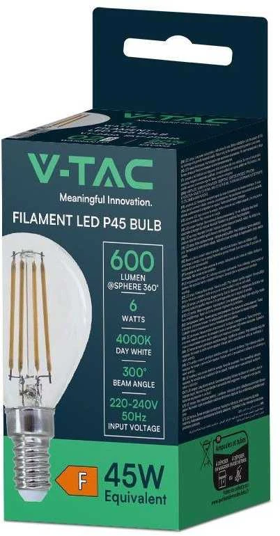 V-tac 6W LED filamentinė lemputė, E14, P45, 6500K