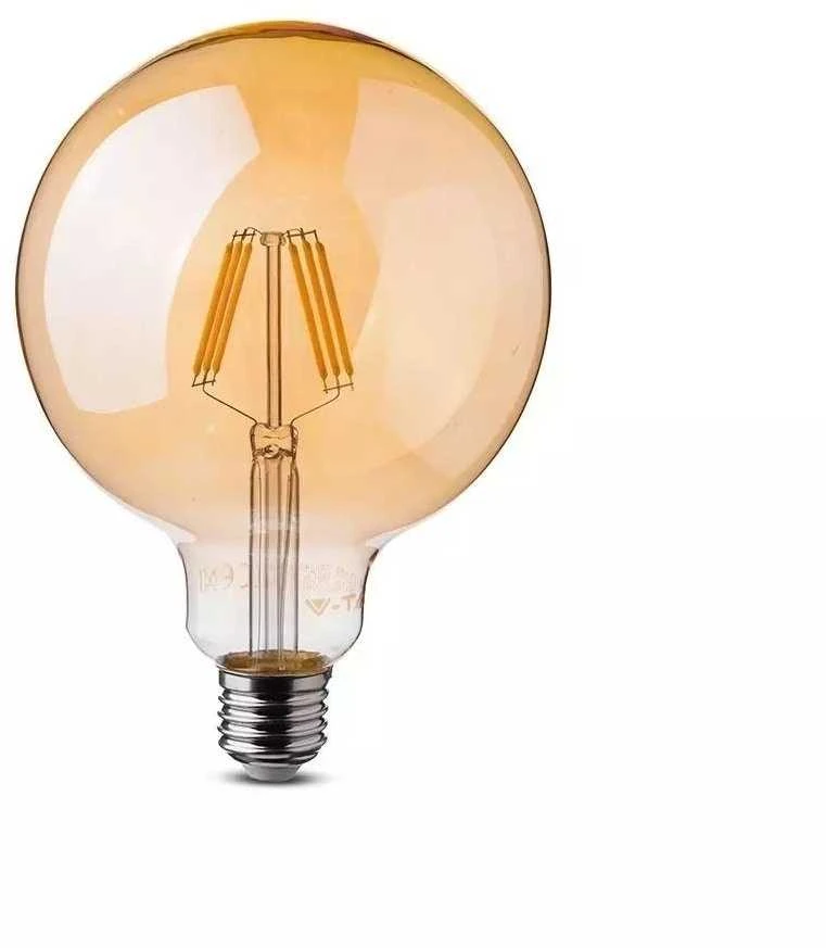 V-tac 6W LED filamentinė lemputė, G125, E27, gintaro sp. stiklu, 2200K