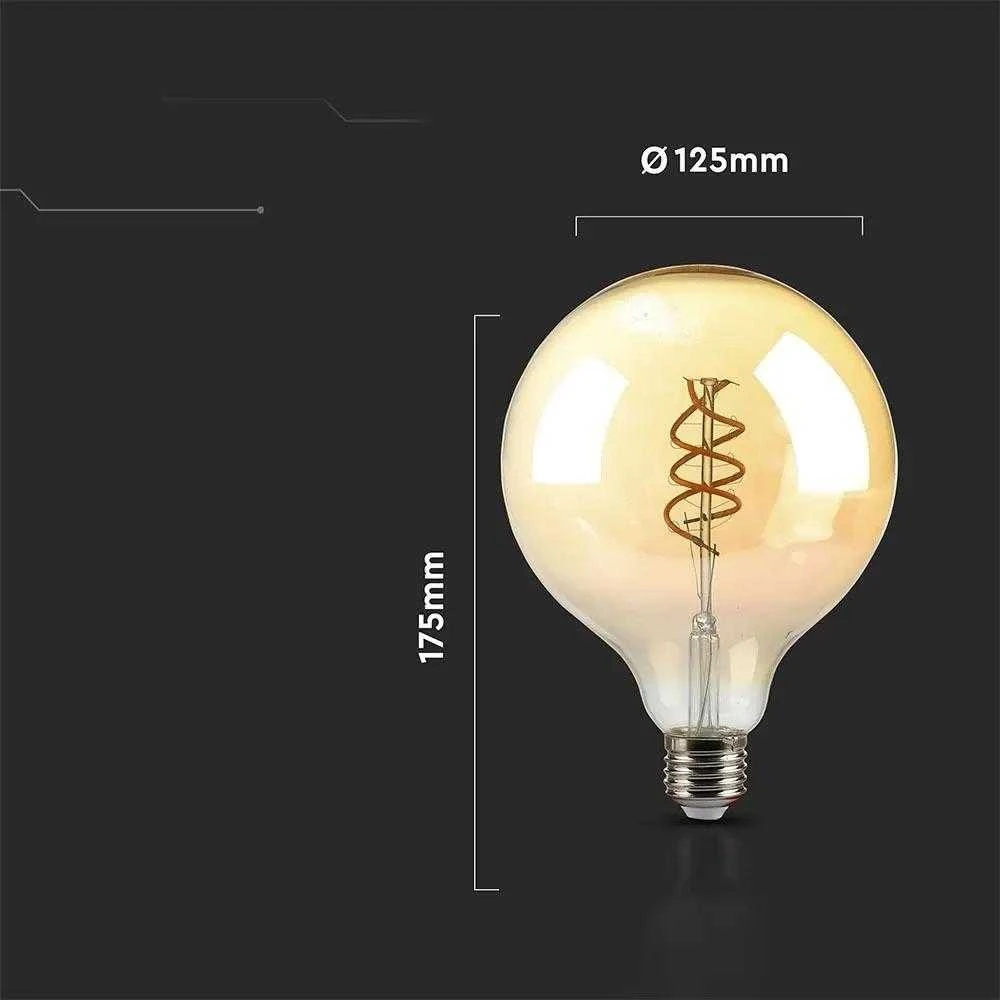 V-tac 6W LED filamentinė lemputė, G125, E27, gintaro sp., 1800K