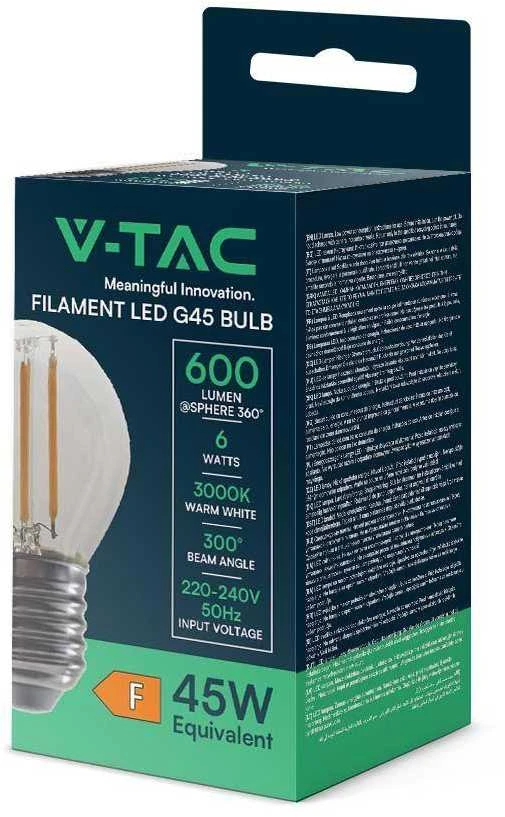 V-tac 6W LED filamentinė lemputė, E27, G45, 3000K