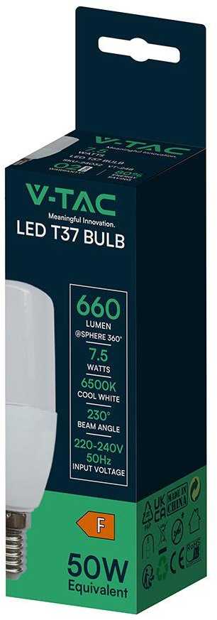 V-tac 7,5W LED lemputė, T37, E14, 6500K