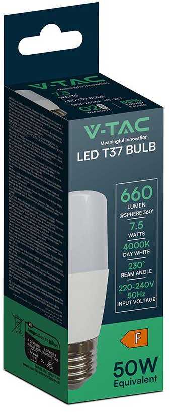 V-tac 7,5W LED lemputė, T37, E27, 230°, 4000K
