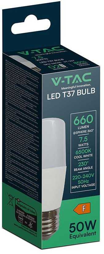 V-tac 7,5W LED lemputė, T37, E27, 230°, 6500K