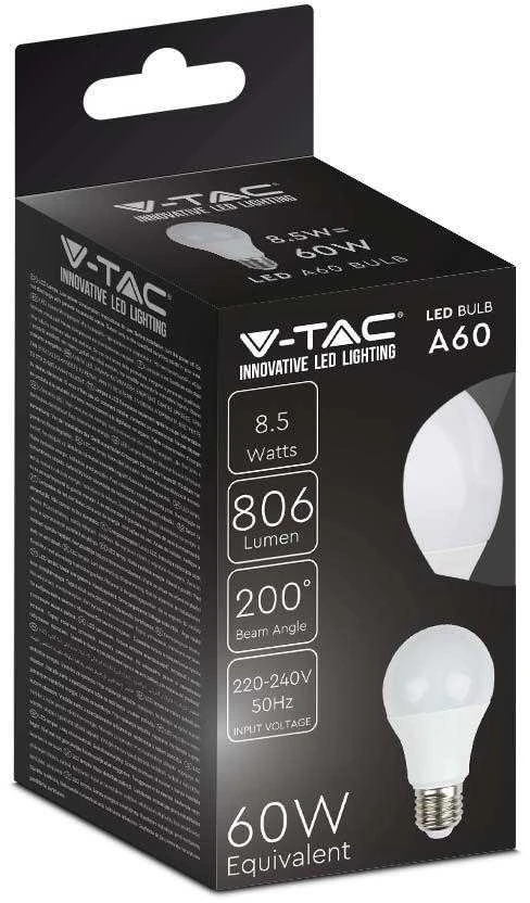 8,5W LED lemputė V-TAC, A60, E27, termoplastikas, 4000K