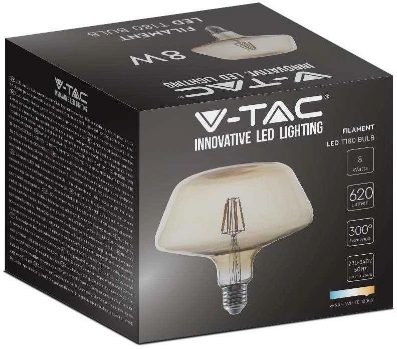 V-tac 8W LED filamentinė lemputė, E27, T180, gintaro sp., 1800K