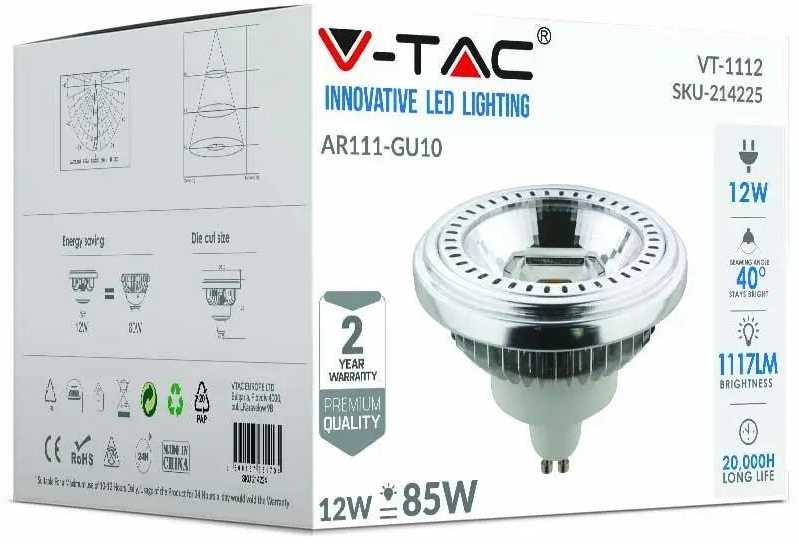 V-tac 12W LED lemputė, GU10, AR111, 6400K