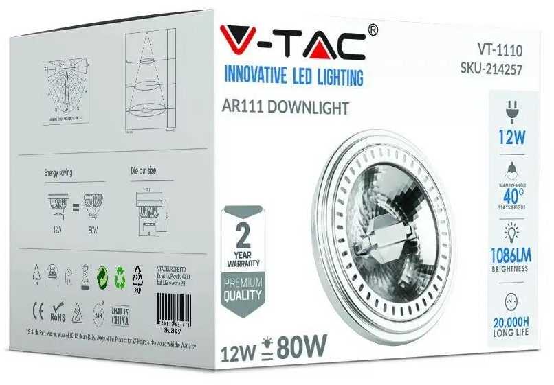 V-tac 12W LED lemputė, G53, AR111, 12V, 3000K
