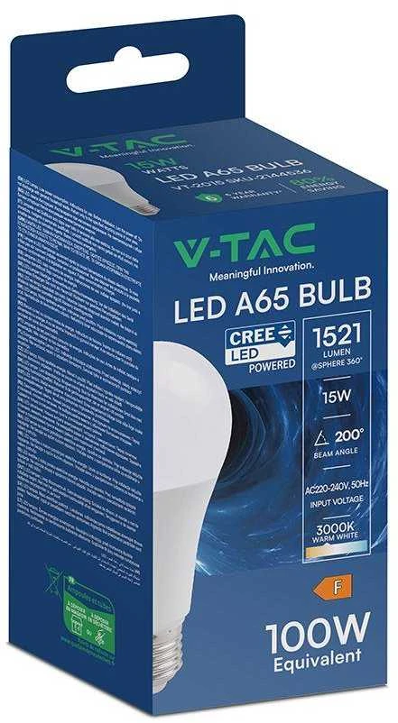 V-tac 15 W LED lemputė, E27, A65, 3000 K, 200°, CREE LED lustas