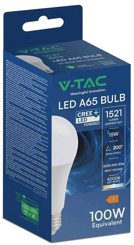 V-tac 15W LED lemputė, E27, A65, 4000K, 200°, CREE LED chip