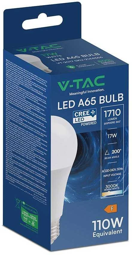 V-tac 17 W LED lemputė, E27, A65, 3000 K, 200°, CREE LED lustas