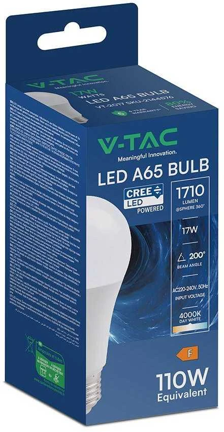 V-tac 17W LED lemputė, E27, A65, 4000K, 200°, CREE LED chip