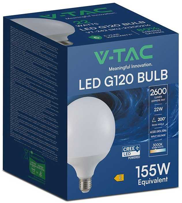 22W LED lemputė, G120, E27, 3000K, 200°, CREE LED Chip