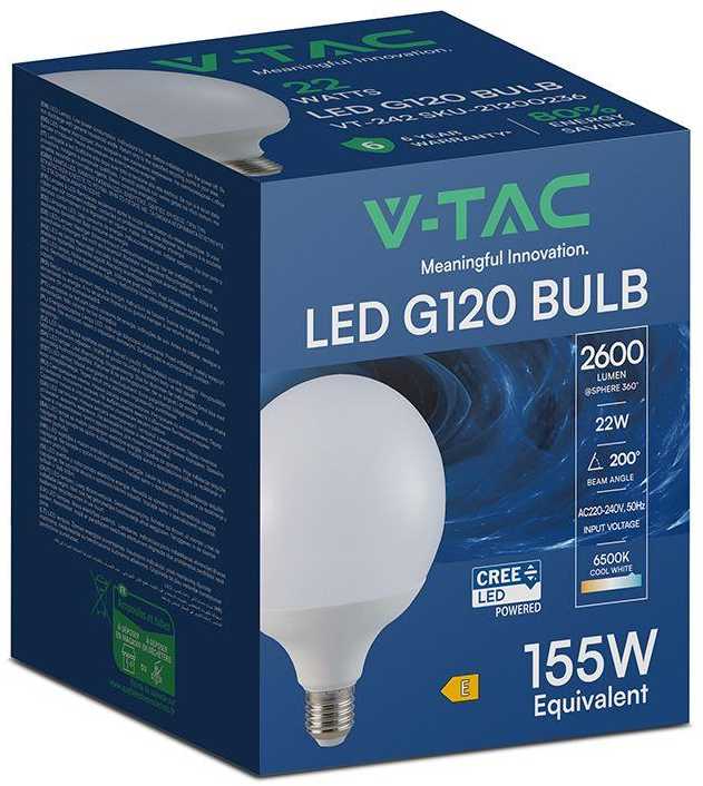 22W LED lemputė, G120, E27, 6500K, 200°, CREE LED Chip