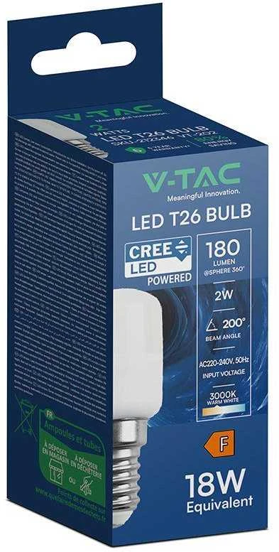 2W LED lemputė, E14, T26, 3000K, 200°, CREE LED chip