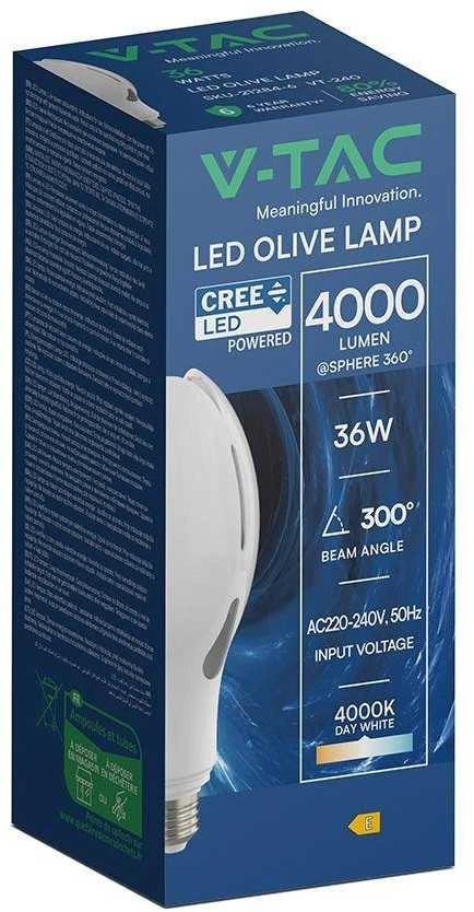 36W LED lemputė, E27, 4000K, 300°, CREE LED Chip