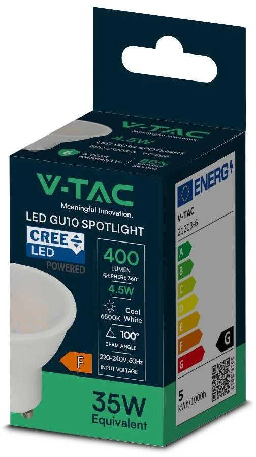 V-tac 4,5W LED lemputė, GU10, 100°, 6500K, CREE LED chip
