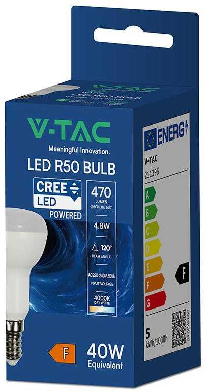 4,8W LED lemputė E14, R50, 4000K, 120°, CREE LED chip