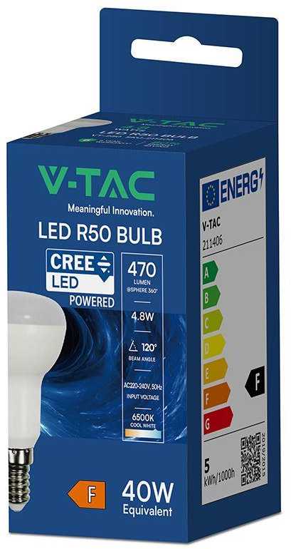4,8W LED lemputė E14, R50, 6500K, 120°, CREE LED chip