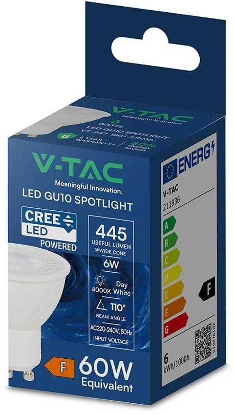 6W LED lemputė, GU10, 110°, 4000K, CREE LED chip