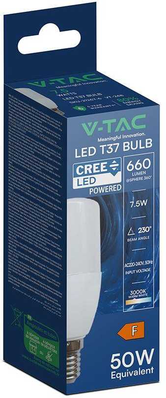 7,5W LED lemputė, T37, E14, 3000K, 230°, CREE LED Chip