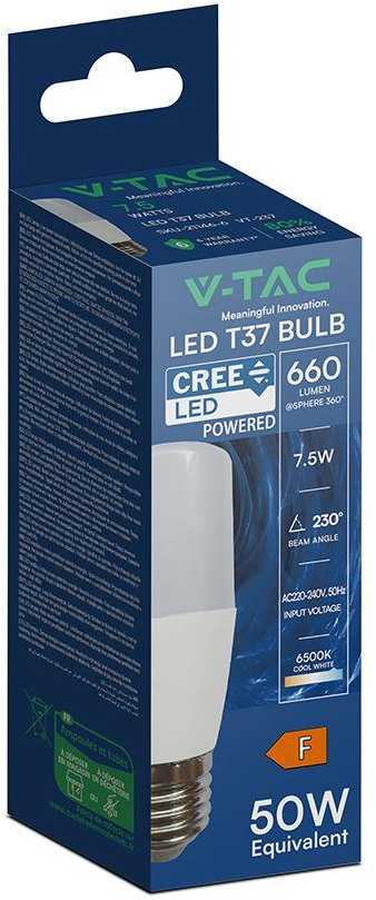 7,5W LED lemputė, T37, E27, 6500K, 230°, CREE LED Chip