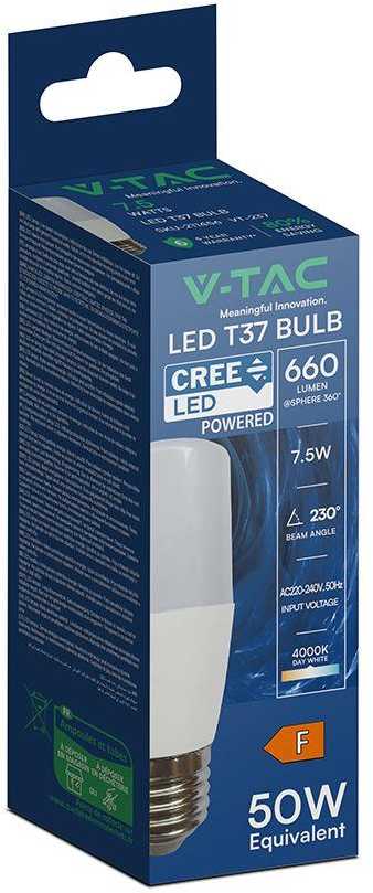 7,5W LED lemputė, T37, E27, 4000K, 230°, CREE LED Chip