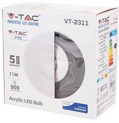 11W LED lemputė V-TAC, 4000K, E27, balta