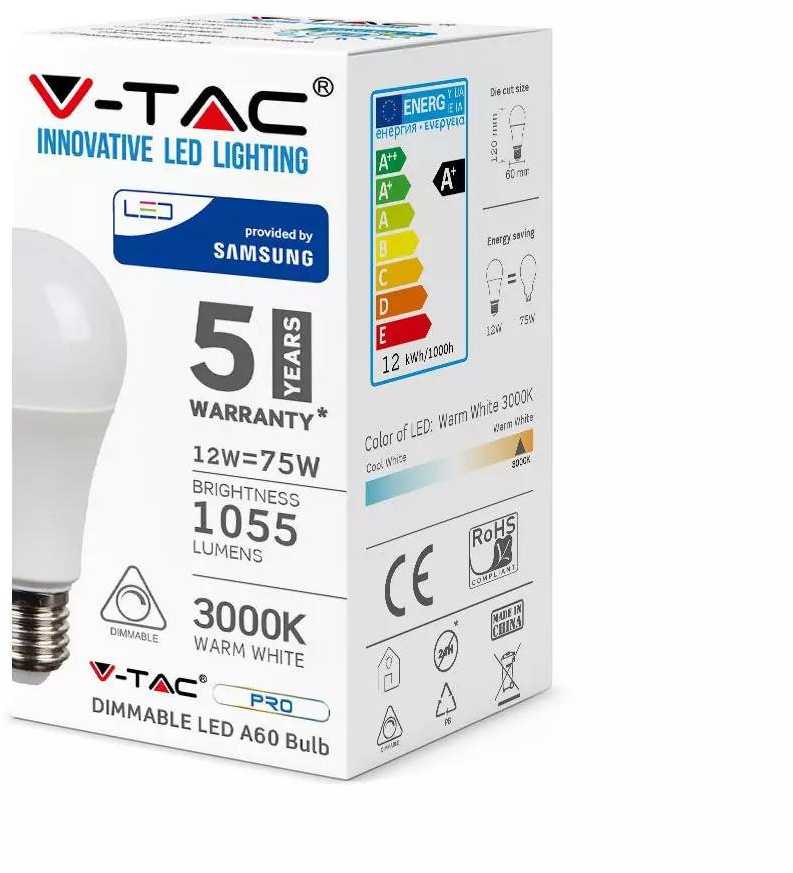 Samsung 12W LED lemputė V-TAC, 6400K, E27, dimeriuojama