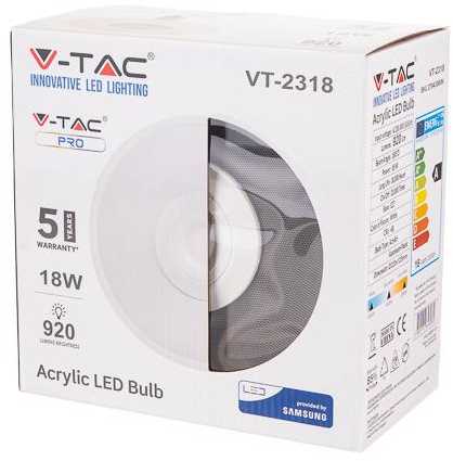 Samsung 18W LED lemputė V-TAC, 3000K, E27, balta