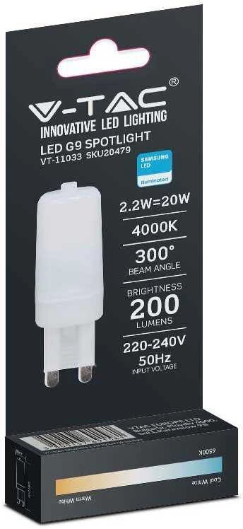 2,2W LED lemputė, G9, 3000K, SAMSUNG LED lustas