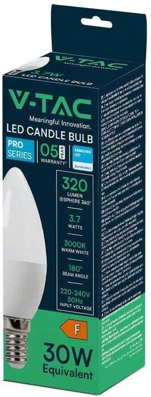3,7W LED lemputė, E14, žvakės formos, 3000K, SAMSUNG LED chip