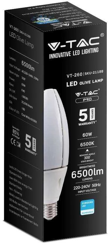 60W LED lemputė, E40, balta, 4000K, SAMSUNG LED chip
