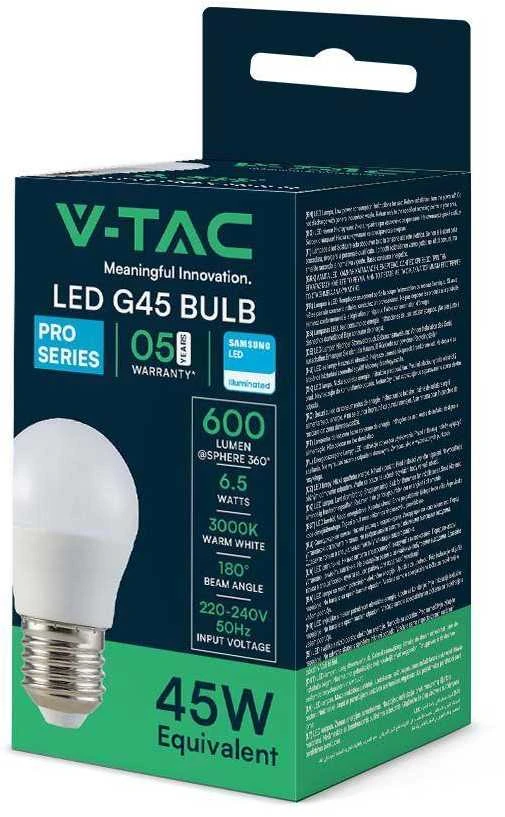 6,5W LED lemputė V-TAC, G45, E27, 4000K, SAMSUNG LED chip