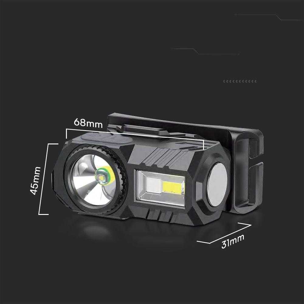 V-tac 3W LED įkraunamas žibintuvėlis, juodas, IP43, tvirtinamas ant galvos