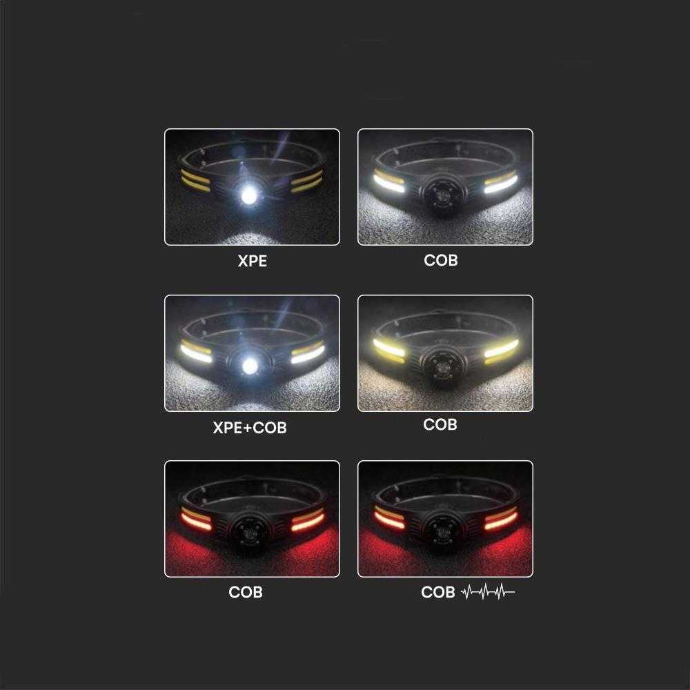 V-tac 3+5W LED įkraunamas žibintuvėlis, juodas, IP43, tvirtinamas ant galvos