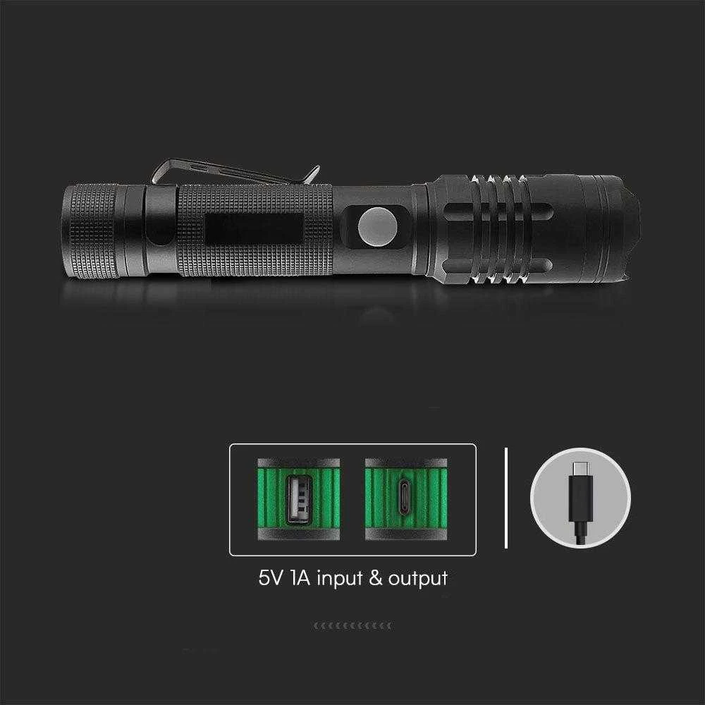 V-tac 10W LED įkraunamas žibintuvėlis, juodas, IP54